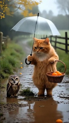 The Friendship of a Cat with an Owl🤗🤗#cat #owl #catstory