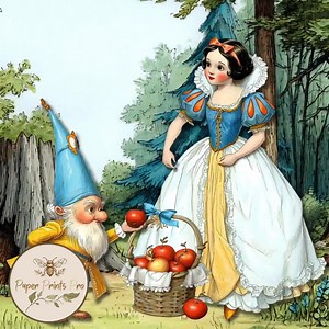 Printable Paper Dolls – Fairy Tale Girl & 7 Dwarfs With Forest Backgrounds – Paperprintspro - Etsy