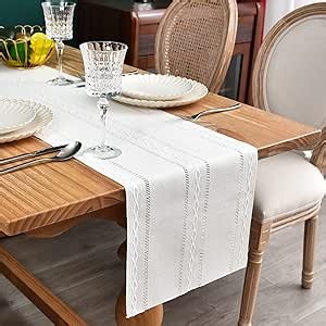 Farmhouse Rustic Table Runner Braided Stripe Table Runners Embroidered Table Decorations for Kitchen Living Room Dining Holiday and Party Ivory 13x60 Inch