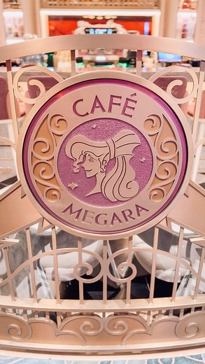 If Megara ever opened a café, it would look exactly like this—beautiful, bold, and just a little extra. You can find this gorgeous spot on Deck 4 of the Disney Destiny, and it’s packed with the perfect themed details. This ship just keeps surprising me in the BEST ways. 💜🔥 #disneydestiny #disneydestinypreview #disneycruiseline #disneytravelprofessionals #egtravelwithme #megara | ExtravaGranza Travel