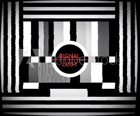 Signal Lost: This image shows a classic Signal Lost test pattern. The bars and shapes convey a sense of technical issues and disruption. This image has retro feel.