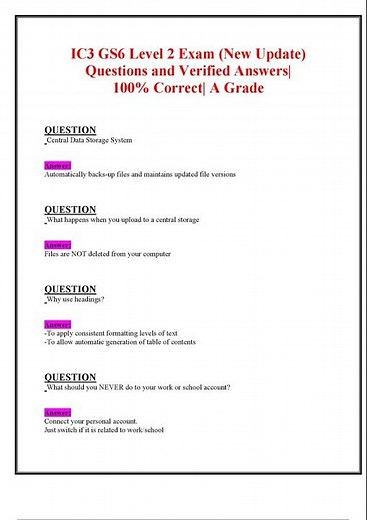 IC3 GS6 LEVEL 2 EXAM NEW 2024 2025 UPDATE QUESTIONS AND VERIFIED ANSWERS 100 CORRECT A GRADE