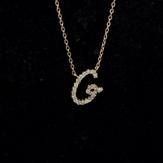 10K Yellow Gold Diamond Accent "G" Initial Script Style Pendant Necklace