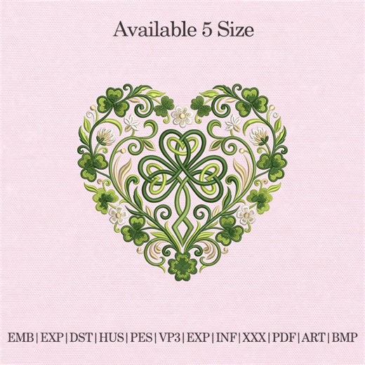 Celtic Heart Embroidery Design, Shamrock Irish Knot Embroidery File, St Patrick’s Day Floral Machine Embroidery - Etsy