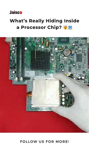 Jaisco | Motor Manufacturer🇮🇳 on Instagram: "A processor chip may look tiny, but inside it holds billions of microscopic transistors packed onto layers of silicon. These transistors act like ultra-fast switches, turning on and off to process instructions at lightning speed. Add in copper wiring, logic gates, and memory pathways — and you’ve got the brain of every computer, phone, and smart device. Share this to amaze someone with the hidden world of modern tech! . . . . . . . . . . . . . . . .