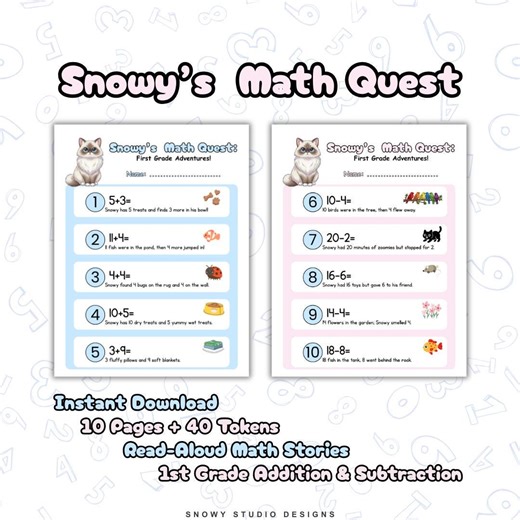 Snowy's Math Quest: 1st Grade Word Problems   Counting Tokens (PDF Pattern) - Etsy Australia