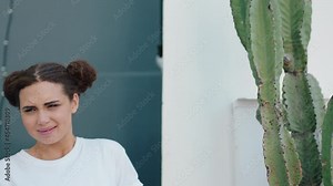 woman holding balloon popping girl getting fright laughing happy enjoying surprise 4k