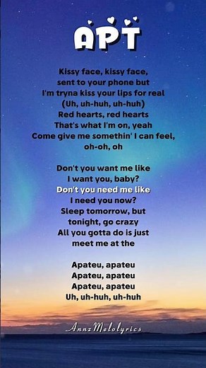 APT SONG LYRICS 🎶🤍#songlyrics #english #apt #bruno #rosebrunomars