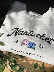 Nantucket Embroidered Sweatshirt, Massachusetts Sweatshirt, New England Sweater, Cape Cod Hydrangea Sweatshirt, Coastal Grandaughter Sweater - Etsy