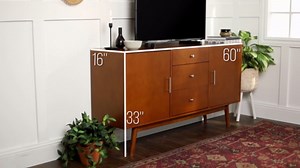 Walker Edison Furniture Company 60 in. Mid-Century Modern Walnut Wood TV Stand with 3 Drawers and Doors (Max TV Size 65 in.) HD60CMCWT