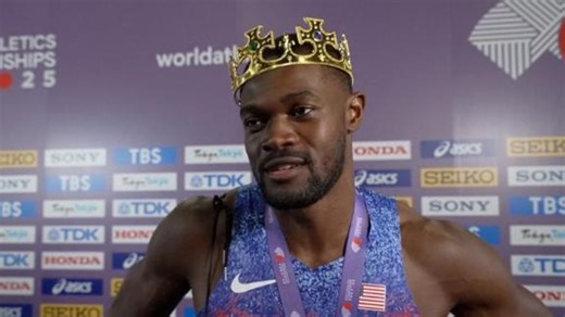 Rai Benjamin reacts to gold medal after initial disqualification