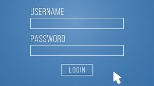 Animation process of entering computer username and password with access granted screen. Flat design. Blue background