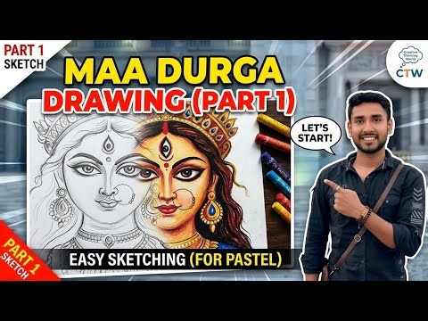 How to Draw Maa Durga (Part 1) | Perfect Face Outline for Oil Pastel Painting | CTW