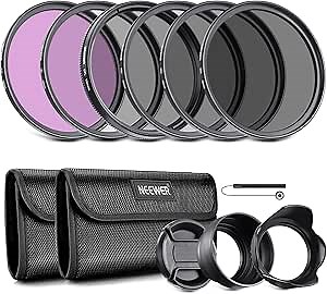 NEEWER 58mm ND Lens Filter Kit: UV, CPL, FLD, ND2, ND4, ND8, Lens Hood and Lens Cap Compatible with Canon Nikon Sony Panasonic DSLR Cameras with 58mm Lens