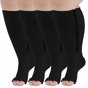 Open Toe Compression Socks, PUTUO Compression Socks for Women and Men, Plus Size Circulation Wide Calf Compression Socks for Women, 20-30 mmhg Pressure Support Zipper Stockings, 2 Pairs