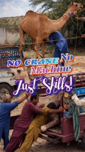 No Crane, No Machine… Just Skill! 😱 #camel #thardesert #animals #loading #into #vehicles #shorts