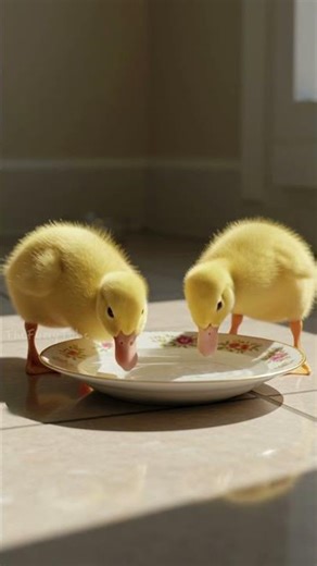 Tiny Ducklings Sip Water Under the Warm Sun 🌞🦆