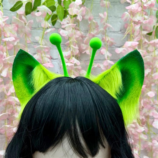 Alien Fox Ears Headband: Green Kitsune Kemonomimi Costume With Antenna - Etsy