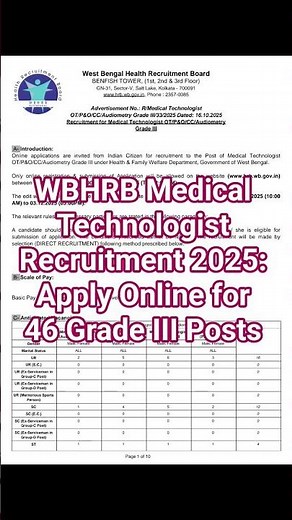 WBHRB Medical Technologist Recruitment 2025: Apply Online for 46 Grade III Posts