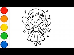 How to draw Cute Fairy (Rainbow Fairy) | Easy Step by Step Drawing and Coloring for Kids