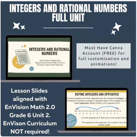 Integers and Rational Numbers Grade 6 Unit - Envision Math 2.0 Unit 2 Aligned | Absolute Value | Graphing Integers | Coordinate Plane - Etsy
