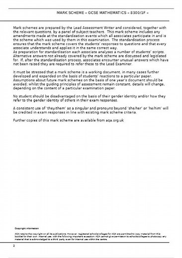 2025 AQA GCSE MATHEMATICS Paper 1 MARK SCHEME :Non- Calculator (8300/1F