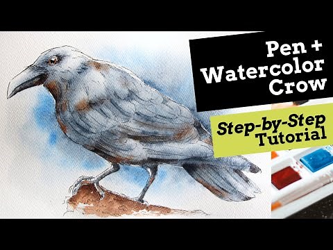 Ink and Watercolor Wash Animals Step by Step Fall Crow