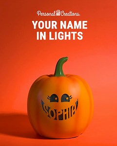 Skip the cookie-cutter décor. Create personalized pumpkins that light up & tell your family’s story. | Personal Creations