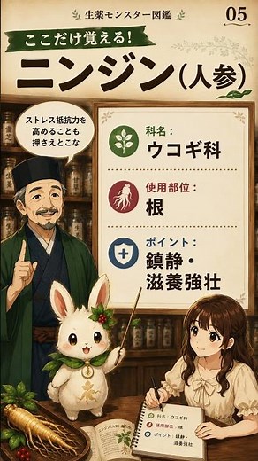 🌿 生薬モンスター図鑑 ニンジン（人参）ニンジン＝高麗人参？ウコギ科の根で覚える生薬 #漢方 #生薬 #登録販売者試験