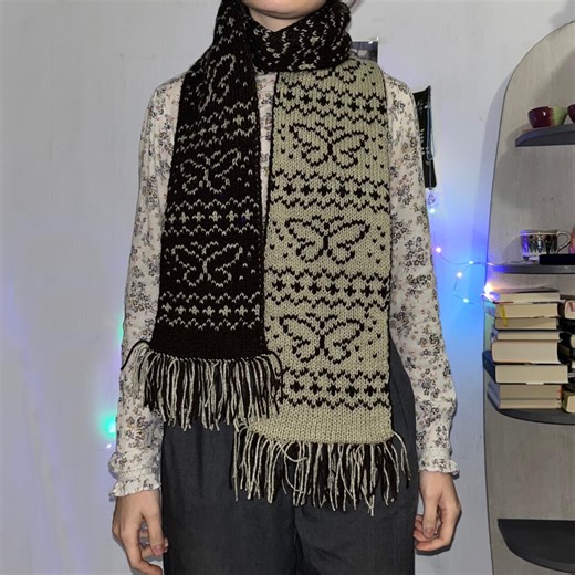 Reversible Butterfly Knit Scarf Video Explanation, Double-sided Cozy Scandinavian Winter Scarf, Cottagecore Boho Knitting Aesthetic - Etsy