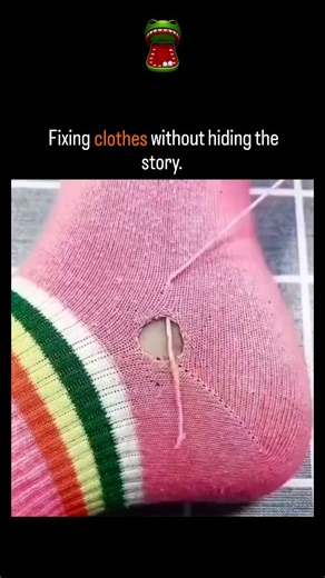 Lucky Clips on Instagram: "This viral post puts the spotlight on visible mending, a repair philosophy rooted in Japanese sashiko techniques, where damage isn’t concealed but transformed into design. In the clip, a hole in a striped sock is repaired using pink embroidery thread, forming a bold Star of David — turning wear and tear into a statement rather than a flaw. With nearly 2 million views and 9,000 likes, the video reflects a growing global interest in sustainable fashion and mindful consum