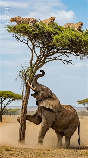 Elephant Destroys Tree 😱 Cheetahs Fly Away! #shorts #funnyanimals