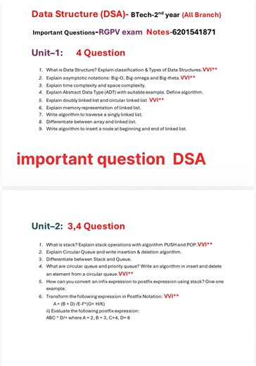 Data Structure # 8 most important question #rgpv exam # BTech 2nd year