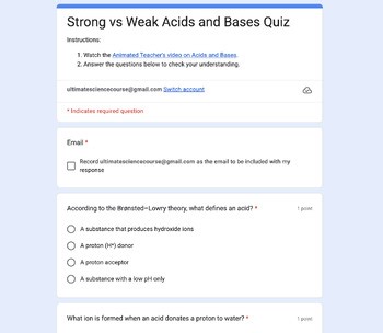 Defining Acids and Bases Quiz - Online Google Form