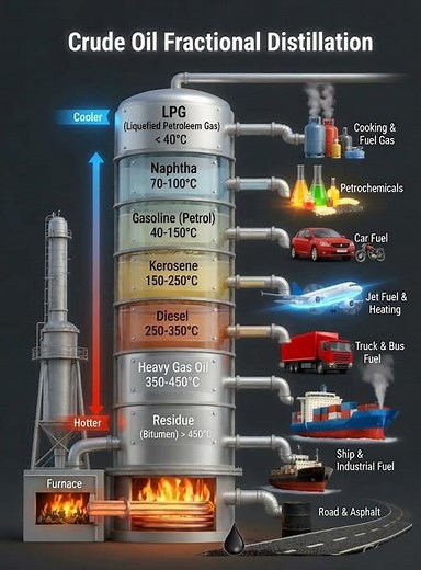 🛢️ **Crude Oil Fractional Distillation: From Refinery to Ship Fuel**