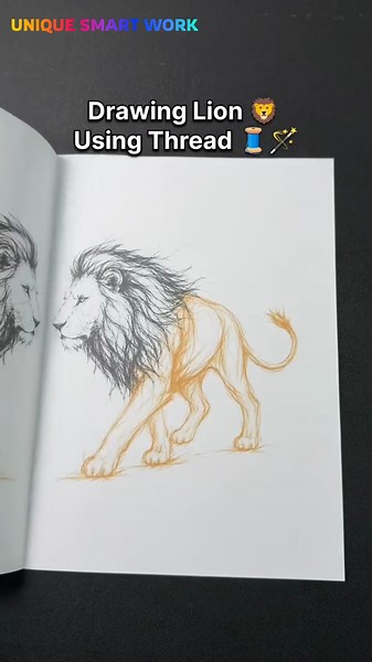 Drawing Lion Using Thread experiment #shortsfeed #youtubeshorts #diy #shorts #experiment #battary