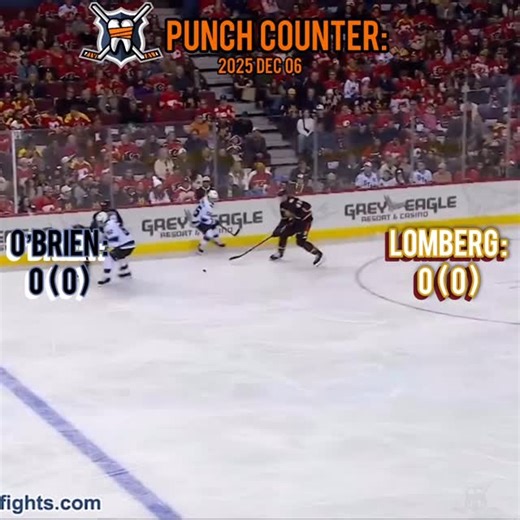 5.5K views · 65 reactions | a #HFpunchcounter from last night’s Liam O’Brien  Ryan Lomberg tilt • 2025 DEC 06 • #NHL Rate it and more: hockeyfights.com/fights/n272434 #tusksup #flames what did you rate it on the site? Punch count by Dan | hockeyfights.com | Facebook