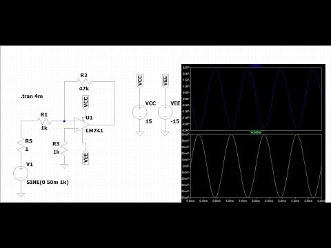 LTspice tutorial 1: Simulation of direct coupled inverting amplifier using LM741