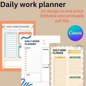 Daily work schedule planner | Work Day Organizer & Task Tracker | Instant Download