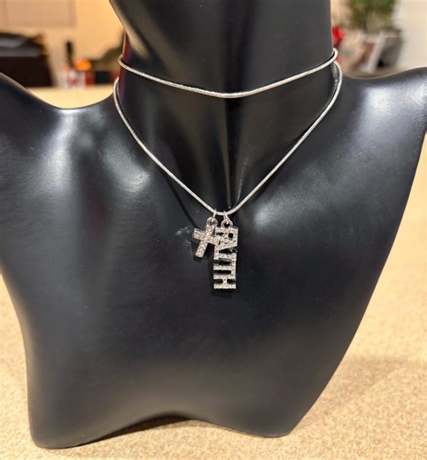 Rhinestone Cross & Faith Charm Necklace - Etsy
