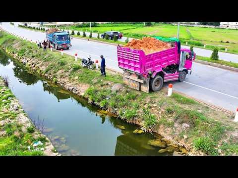 incredible build house project ! landfill dump truck transport soil , bulldozer push soil skill