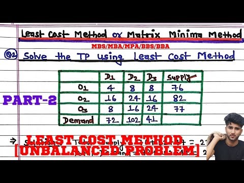 Least cost method|| matrix minima method ||unbalanced problem|| Transportation method || part-2