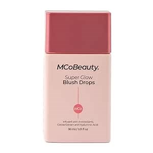 MCoBeauty Super Glow Blush Drops - Peachy Pink - Buildable Liquid Cheek Color - Lightweight & Long Wearing - Warm Flush Skincare Makeup Hybrid for All Skin Types - Vegan & Cruelty Free
