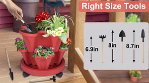 DUNCHATY Stackable Planters 6 Tier Vertical Garden Planting Tower Planters Strawberry, Herb, Flower, and Vegetable Planter Indoor Outdoor Gardening Pots with Removable Wheels and Tools, 2 Bundle