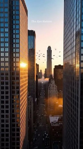 New York City Sunrise: Epic Skyscraper View, Golden Hour Fog, and Birds Flying 🌆