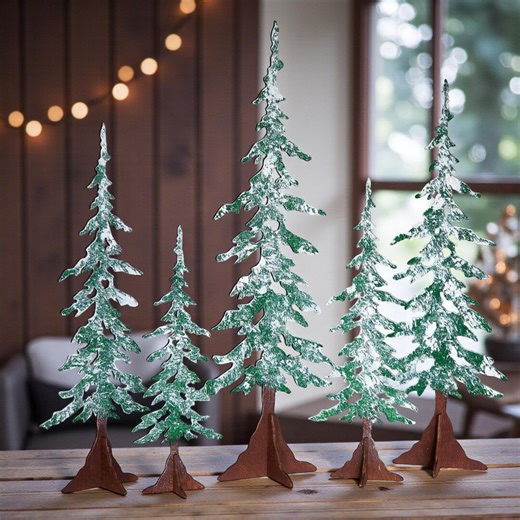 Winter Wonderland Christmas Tabletop Decor: Hand-painted Freestanding Snowy Wooden Pine Trees Winter Mantel (3pcs) - Etsy