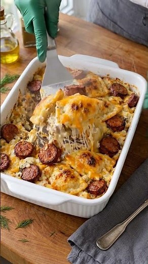 🥟 Cheesy Pierogi & Sausage Casserole 🧀🌭✨ #avasdailydishes #recipe #easyrecipe #food