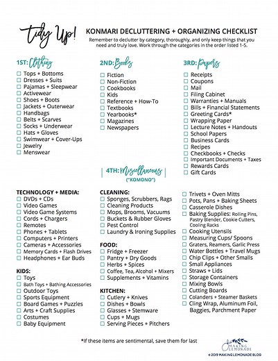 Free Printable KonMari Decluttering Checklist