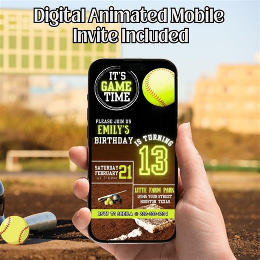 Animated Mobile Softball Field Invitation, All Sports Party Invite, Digital Mobile Invite, Digital Canva Invitation - Etsy