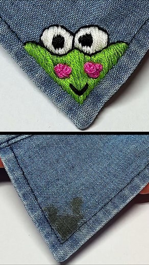 109K views · 148 reactions | Clothes mending - a cute frog.  #jacketrepair #clothesmending #embroideryideas #fabiosa | Fabiosa Australia | Facebook